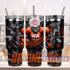 Denver Broncos Custom Stanley Quencher 40oz Stainless Steel Tumbler With Handle