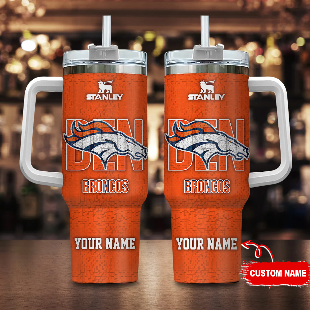 Denver Broncos NFL 3D Logo Custom Stanley Quencher 40oz Stainless Steel Tumbler With Handle