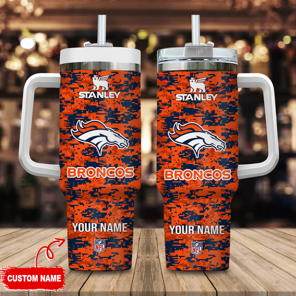 Denver Broncos NFL Camouflage Custom Stanley Quencher 40oz Stainless Steel Tumbler With Handle