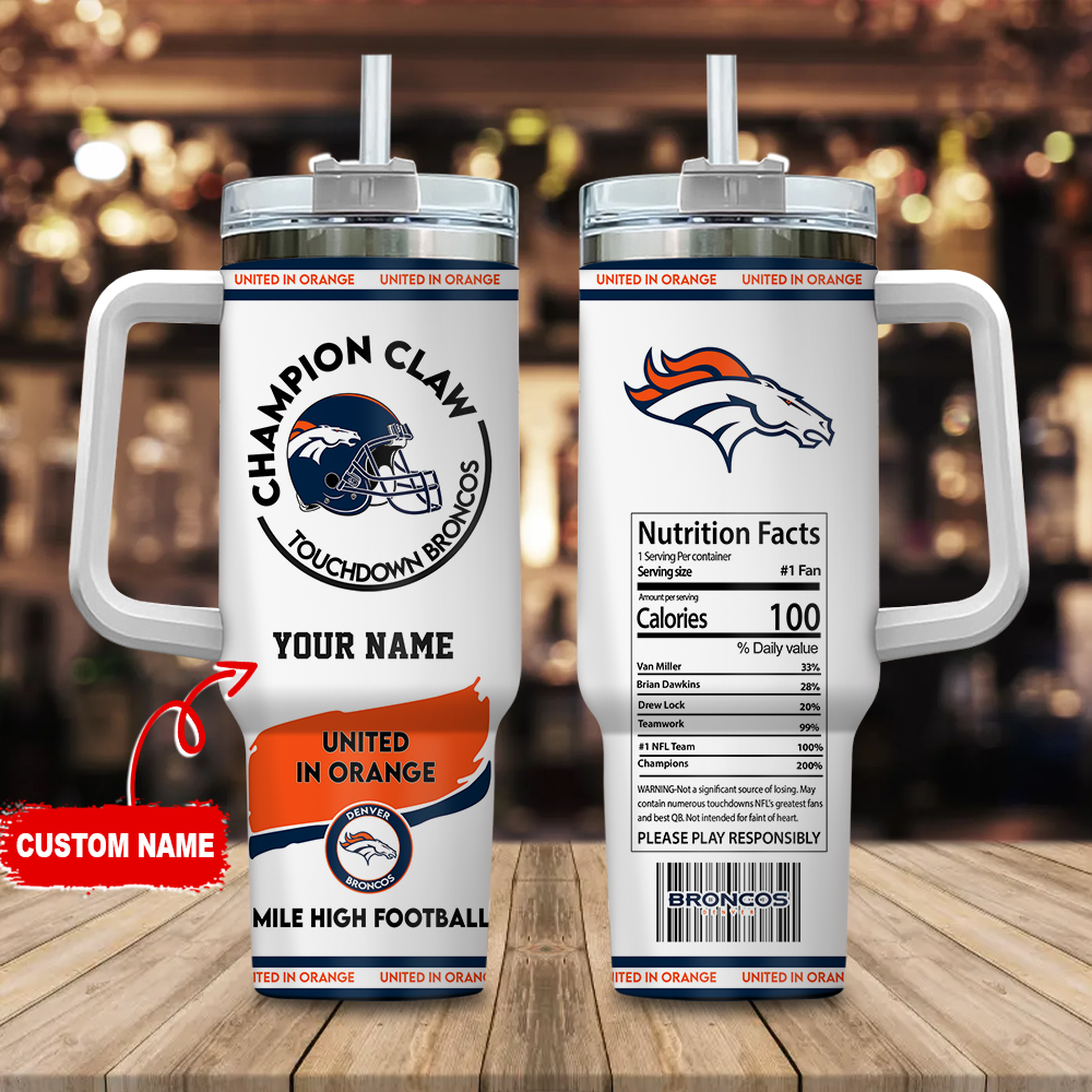 Denver Broncos NFL Champion Claw Custom Stanley Quencher 40oz Stainless Steel Tumbler With Handle