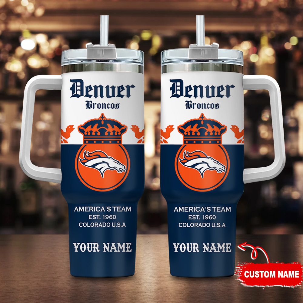 Denver Broncos NFL Corona Extra Custom Stanley Quencher 40oz Stainless Steel Tumbler With Handle