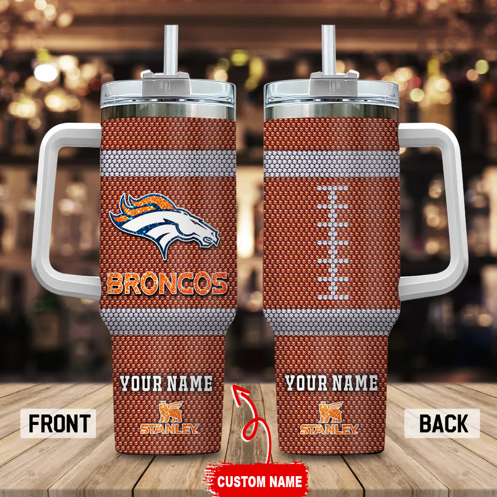 Denver Broncos NFL Crystal Custom Stanley Quencher 40oz Stainless Steel Tumbler With Handle
