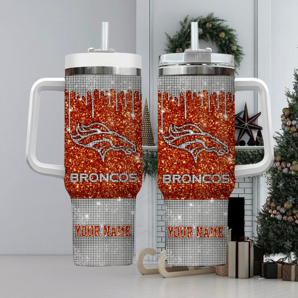 Denver Broncos NFL Custom Stanley Quencher 40oz Stainless Steel Tumbler With Handle