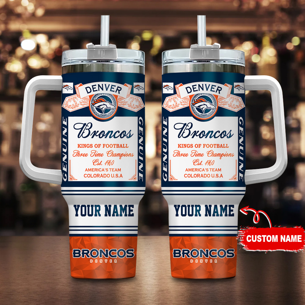 Denver Broncos NFL Custom Stanley Quencher 40oz Stainless Steel Tumbler With Handle