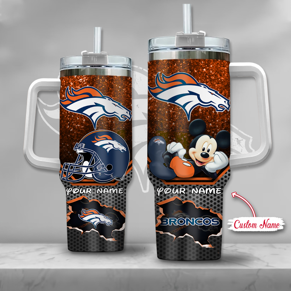 Denver Broncos NFL Custom Stanley Quencher 40oz Stainless Steel Tumbler With Handle