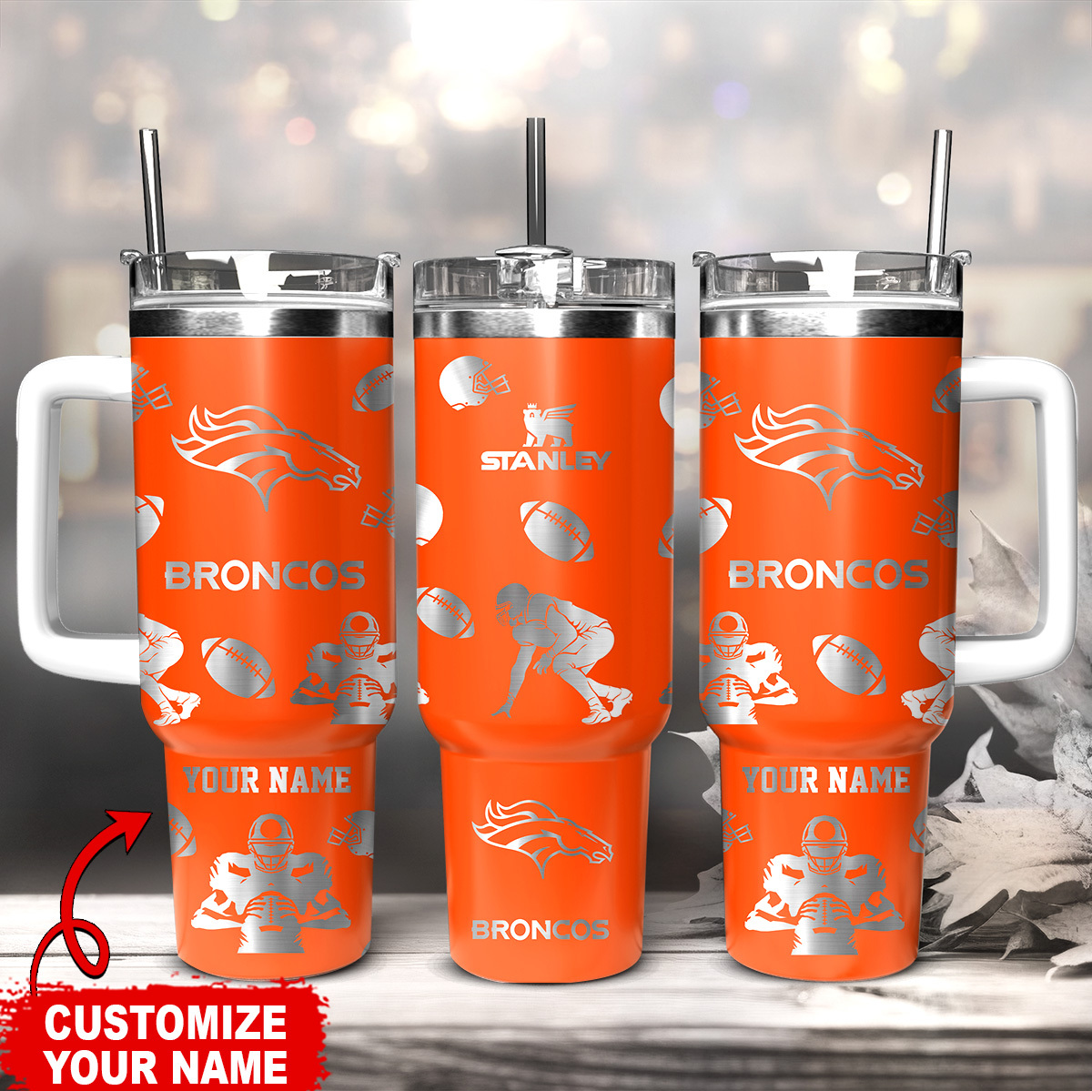 Denver Broncos NFL Custom Stanley Quencher 40oz Stainless Steel Tumbler With Handle