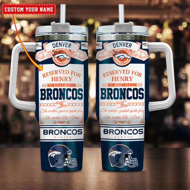 Denver Broncos NFL Custom Stanley Quencher 40oz Stainless Steel Tumbler With Handle