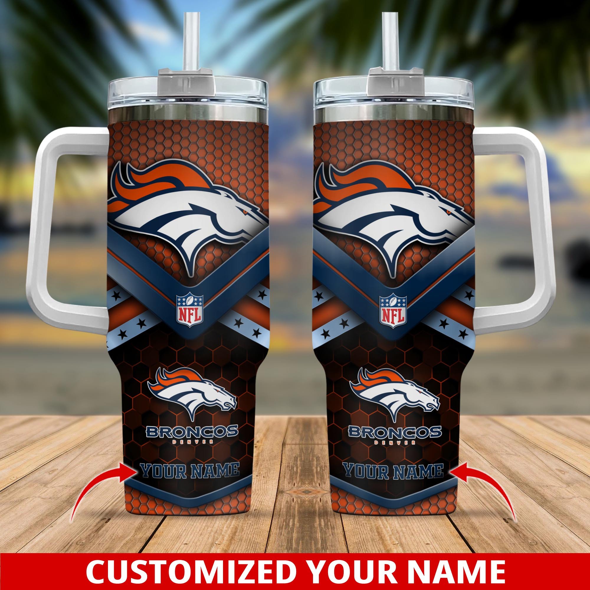 Denver Broncos NFL Custom Stanley Quencher 40oz Stainless Steel Tumbler With Handle