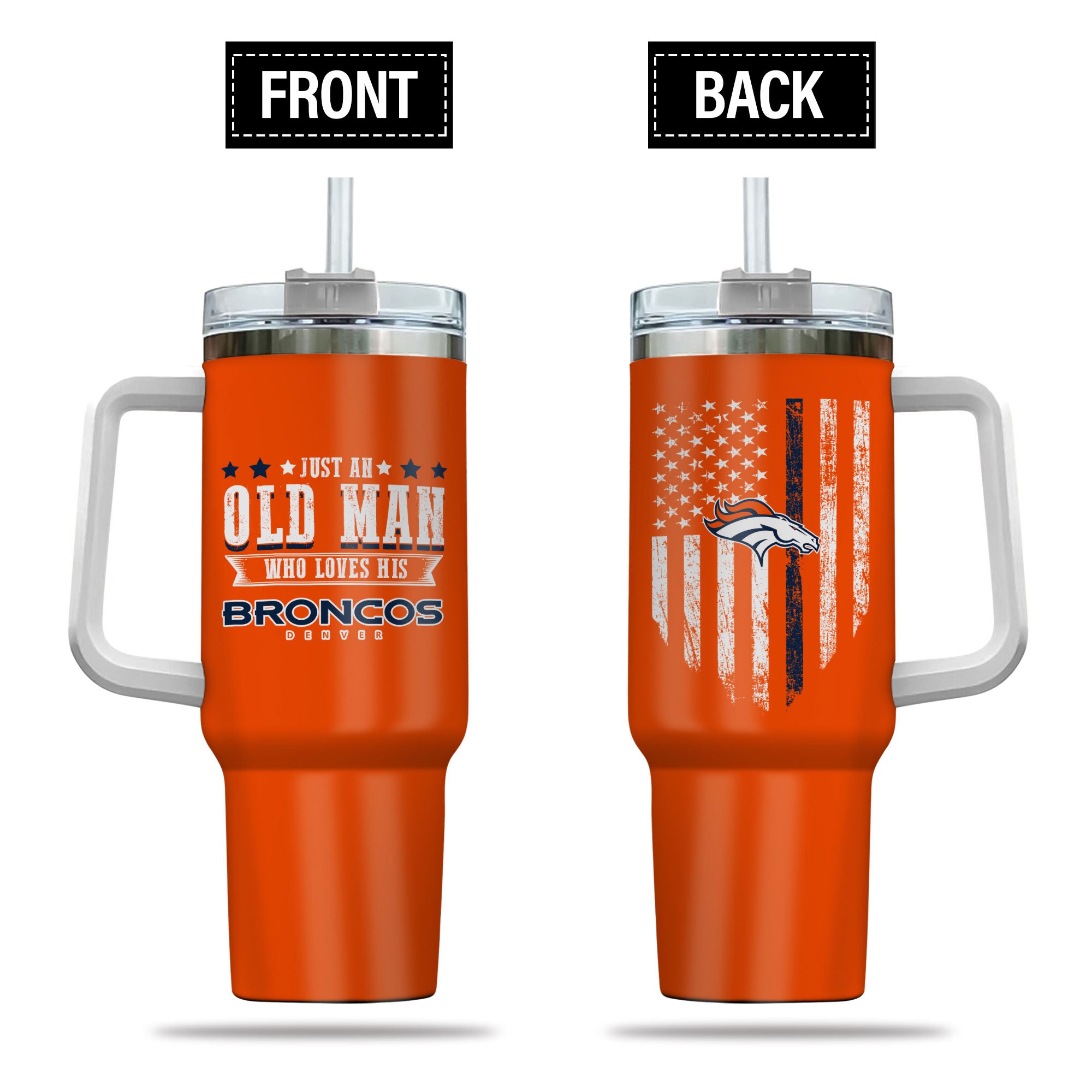 Denver Broncos NFL Custom Stanley Quencher 40oz Stainless Steel Tumbler With Handle