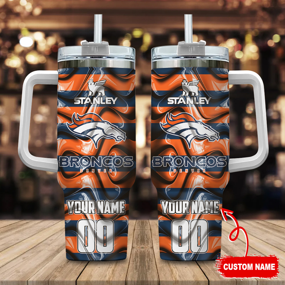 Denver Broncos NFL Custom Stanley Quencher 40oz Stainless Steel Tumbler With Handle