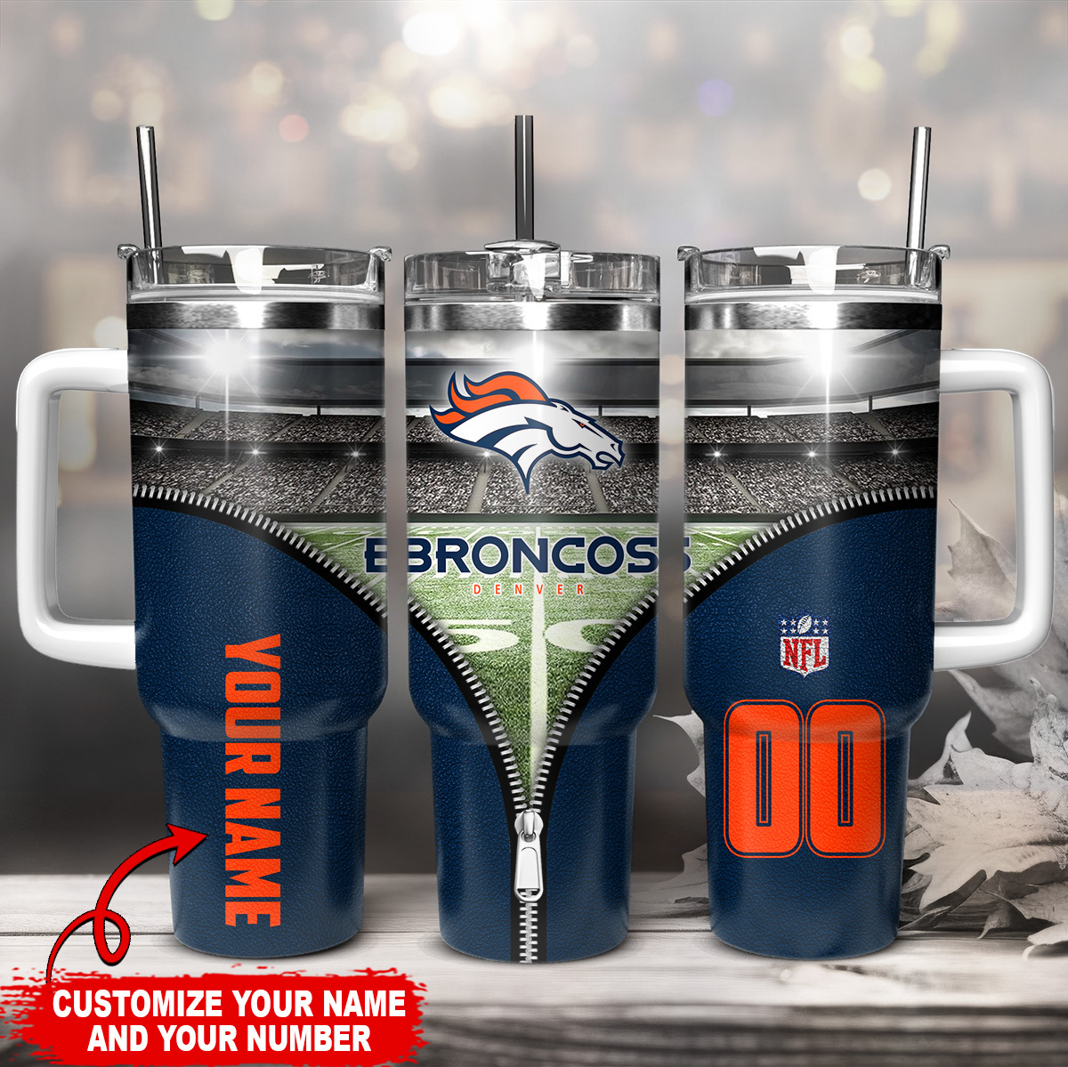 Denver Broncos NFL Custom Stanley Quencher 40oz Stainless Steel Tumbler With Handle