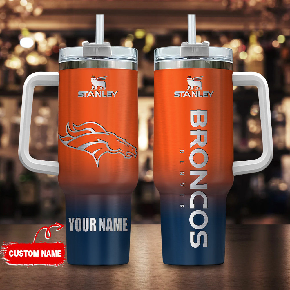 Denver Broncos NFL Custom Stanley Quencher 40oz Stainless Steel Tumbler With Handle