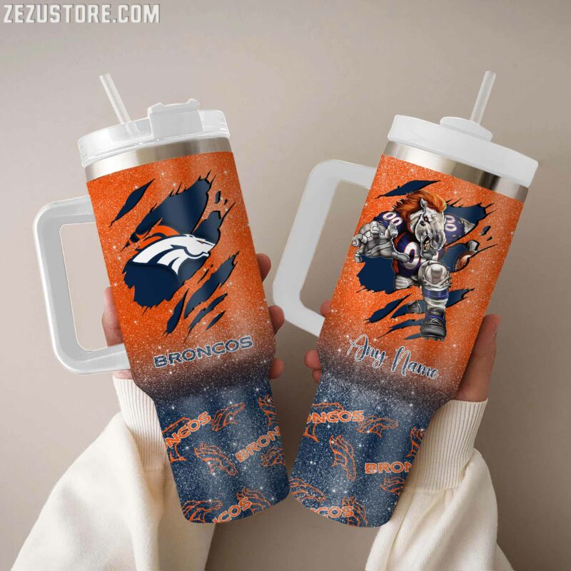 Denver Broncos NFL Custom Stanley Quencher 40oz Stainless Steel Tumbler With Handle