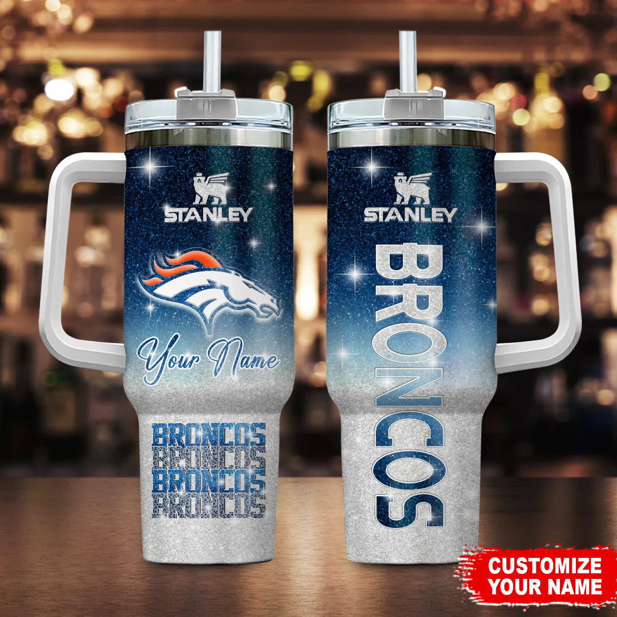 Denver Broncos NFL Custom Stanley Quencher 40oz Stainless Steel Tumbler With Handle