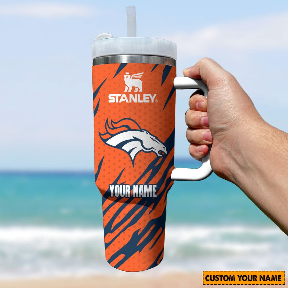 Denver Broncos NFL Custom Stanley Quencher 40oz Stainless Steel Tumbler With Handle