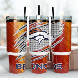 Denver Broncos NFL Custom Stanley Quencher 40oz Stainless Steel Tumbler With Handle