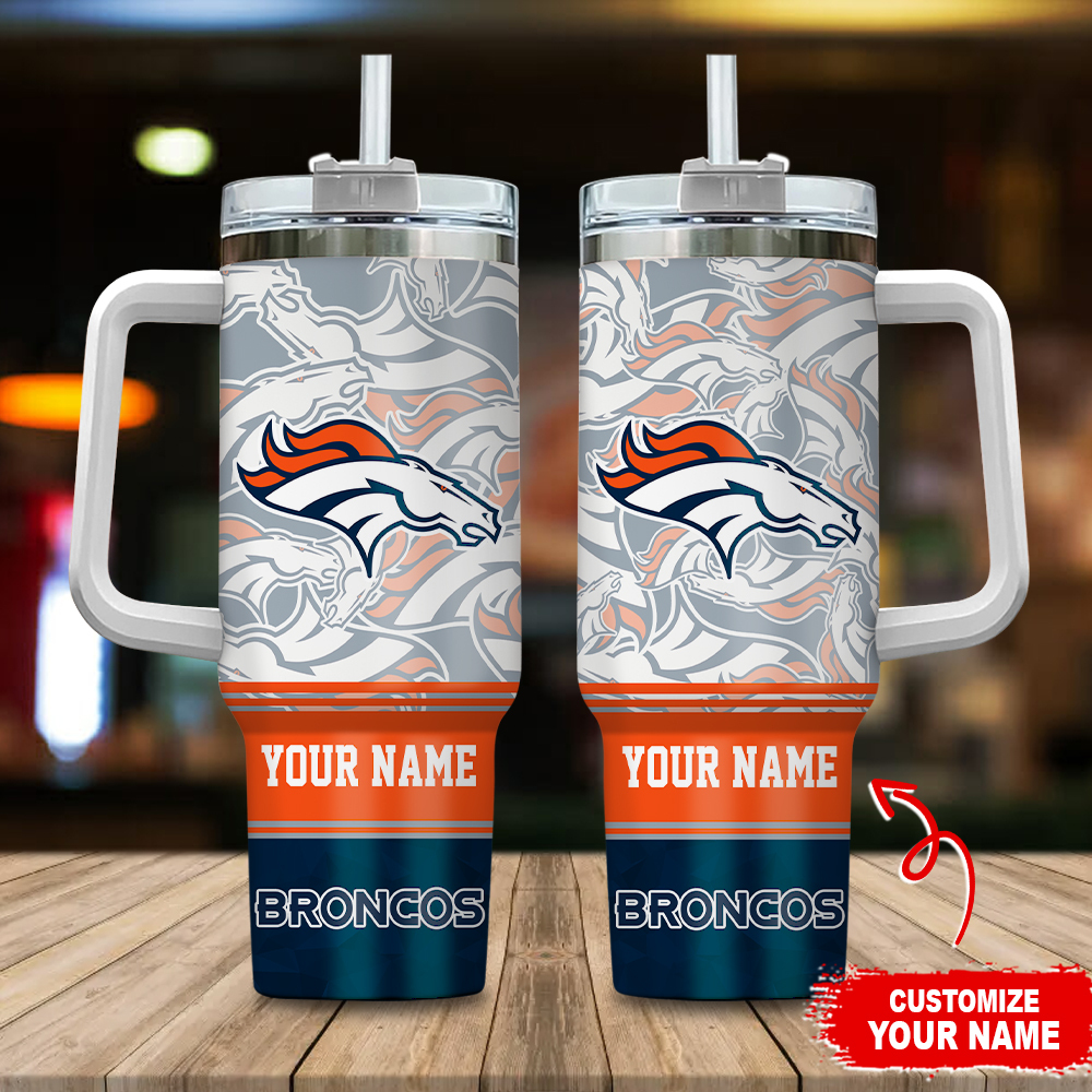 Denver Broncos NFL Custom Stanley Quencher 40oz Stainless Steel Tumbler With Handle