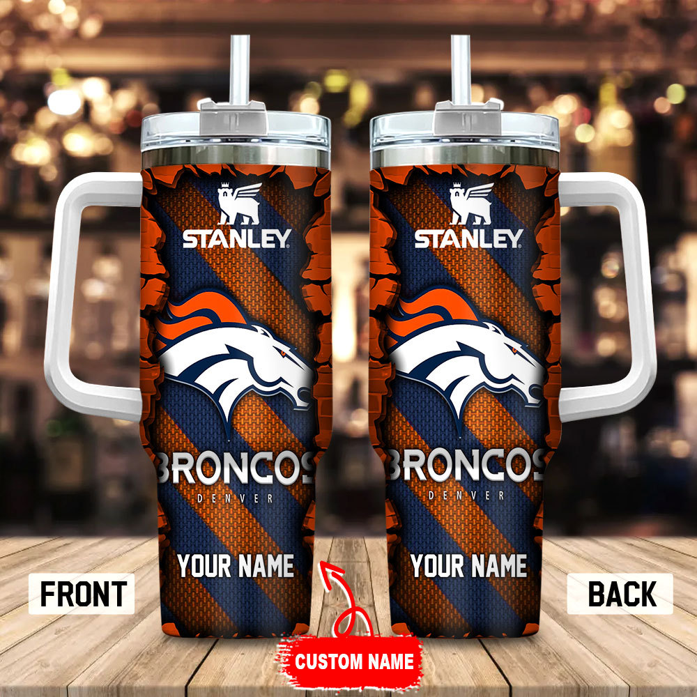 Denver Broncos NFL Custom Stanley Quencher 40oz Stainless Steel Tumbler With Handle