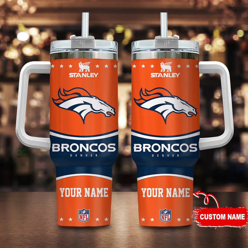 Denver Broncos NFL Custom Stanley Quencher 40oz Stainless Steel Tumbler With Handle