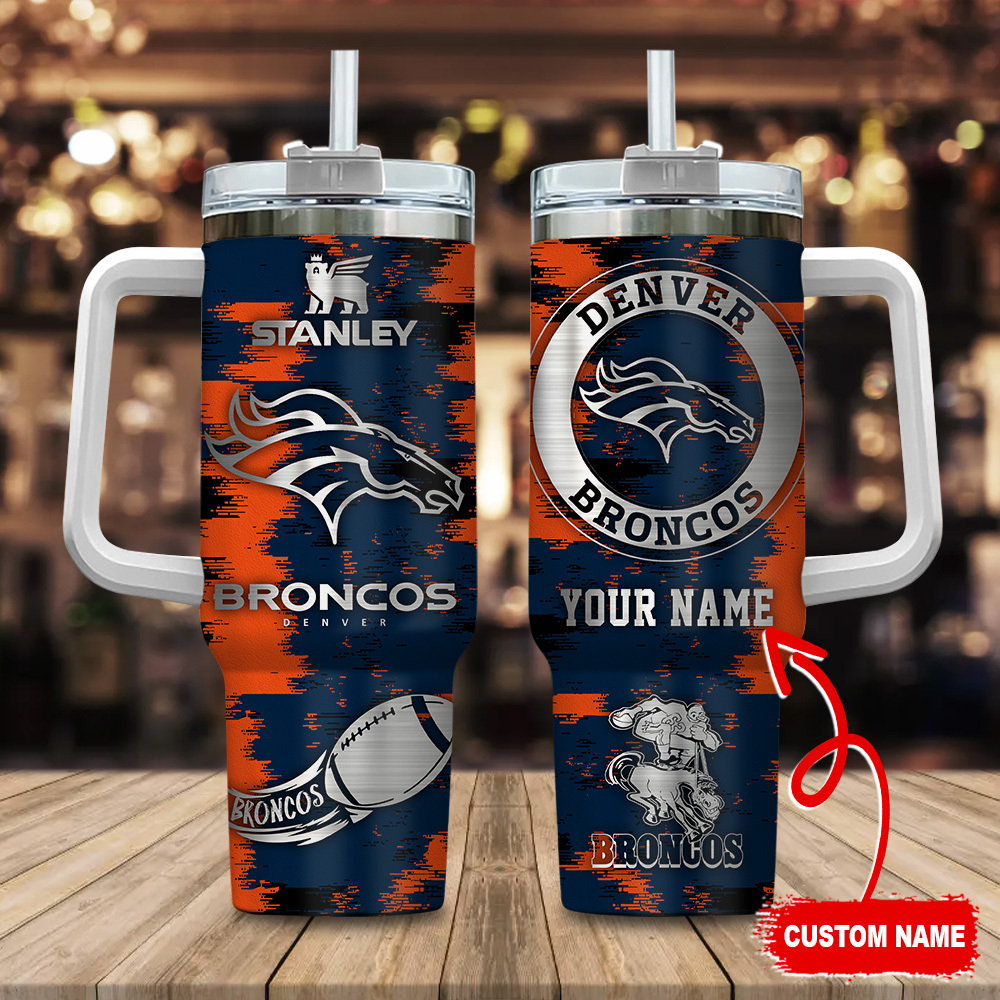Denver Broncos NFL Custom Stanley Quencher 40oz Stainless Steel Tumbler With Handle