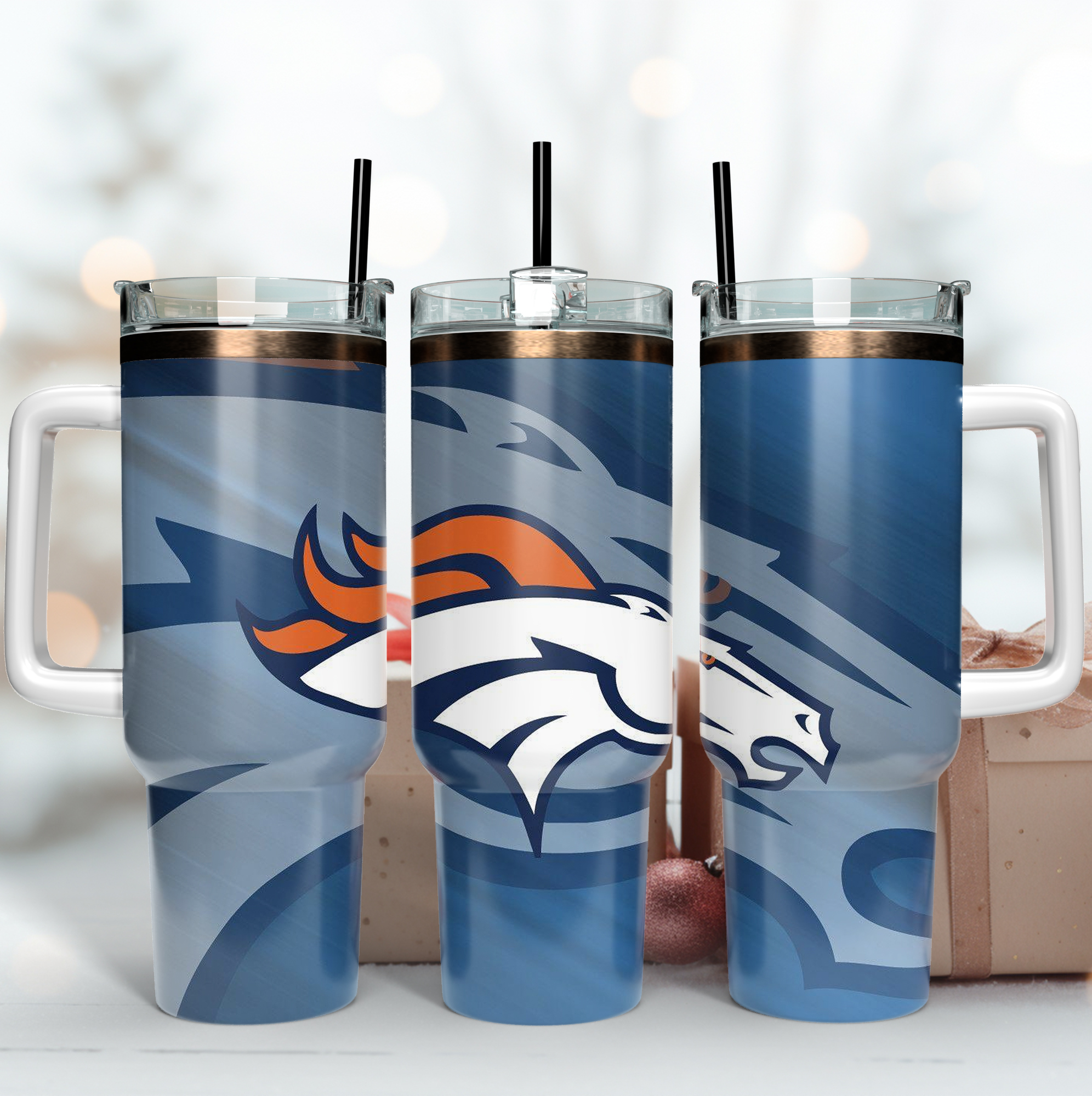 Denver Broncos NFL Custom Stanley Quencher 40oz Stainless Steel Tumbler With Handle
