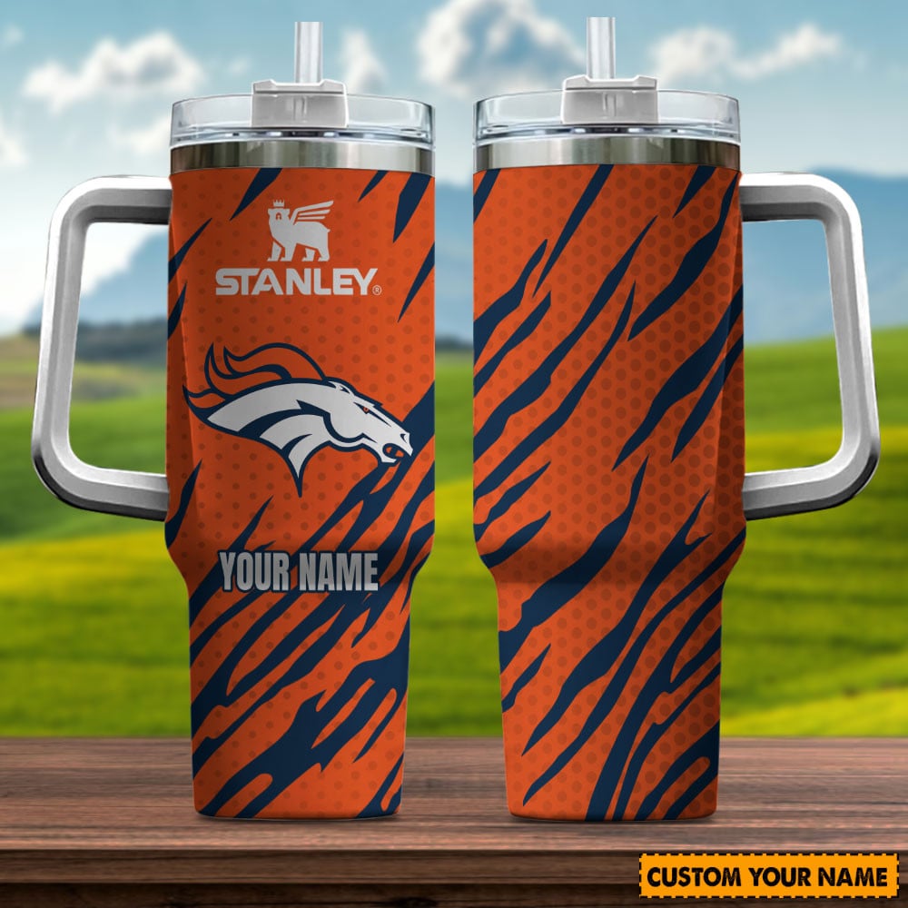 Denver Broncos NFL Custom Stanley Quencher 40oz Stainless Steel Tumbler With Handle