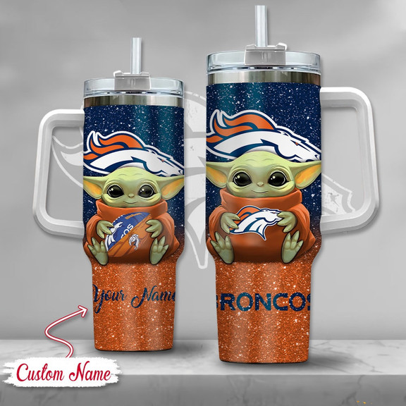 Denver Broncos NFL Custom Stanley Quencher 40oz Stainless Steel Tumbler With Handle