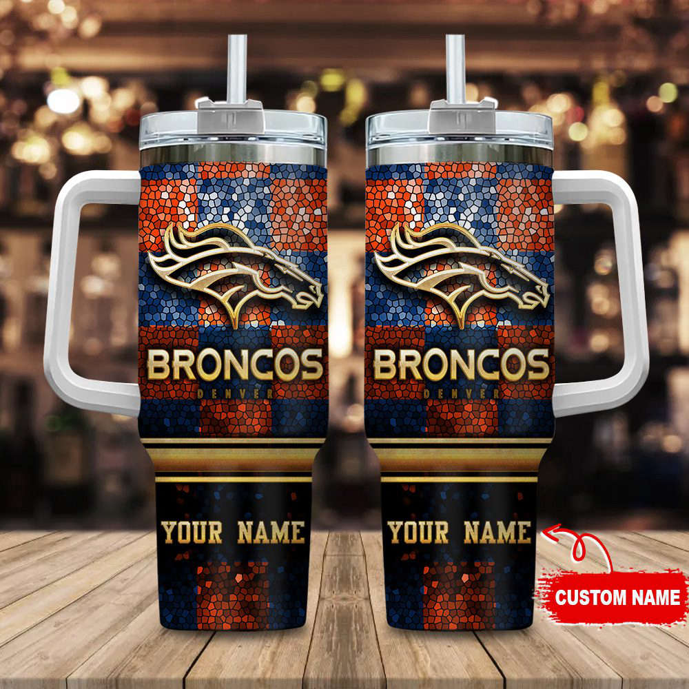 Denver Broncos NFL Custom Stanley Quencher 40oz Stainless Steel Tumbler With Handle