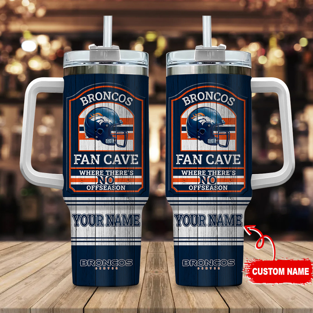Denver Broncos NFL Fan Cave Custom Stanley Quencher 40oz Stainless Steel Tumbler With Handle