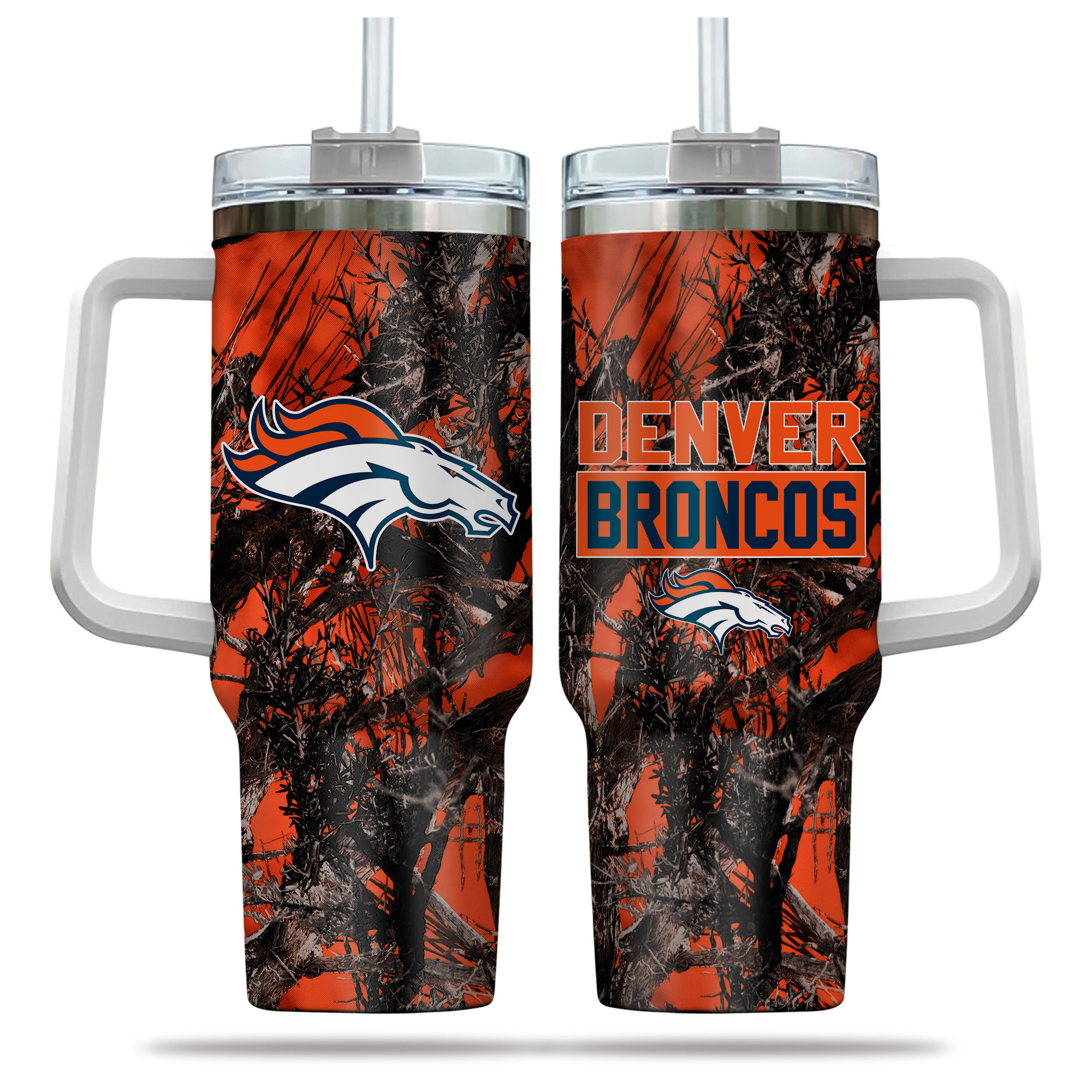 Denver Broncos NFL Hunting Custom Stanley Quencher 40oz Stainless Steel Tumbler With Handle