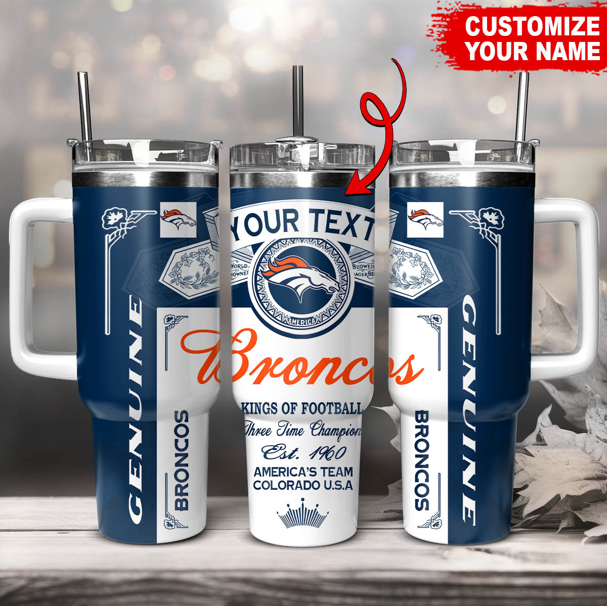 Denver Broncos NFL Kings Of Football Custom Stanley Quencher 40oz Stainless Steel Tumbler With Handle