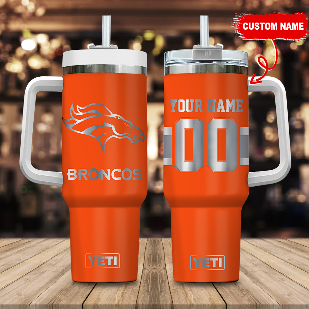 Denver Broncos NFL Laser Engraved Effect Custom Stanley Quencher 40oz Stainless Steel Tumbler With Handle