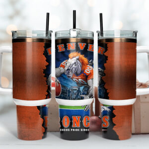Denver Broncos NFL Mascot Custom Stanley Quencher 40oz Stainless Steel Tumbler With Handle