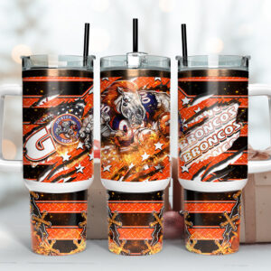 Denver Broncos NFL Mascot Custom Stanley Quencher 40oz Stainless Steel Tumbler With Handle