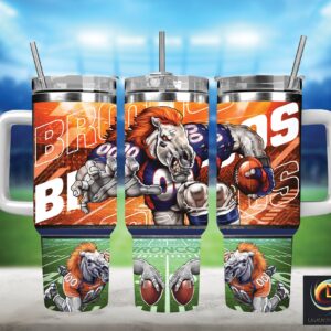 Denver Broncos NFL Mascot Custom Stanley Quencher 40oz Stainless Steel Tumbler With Handle