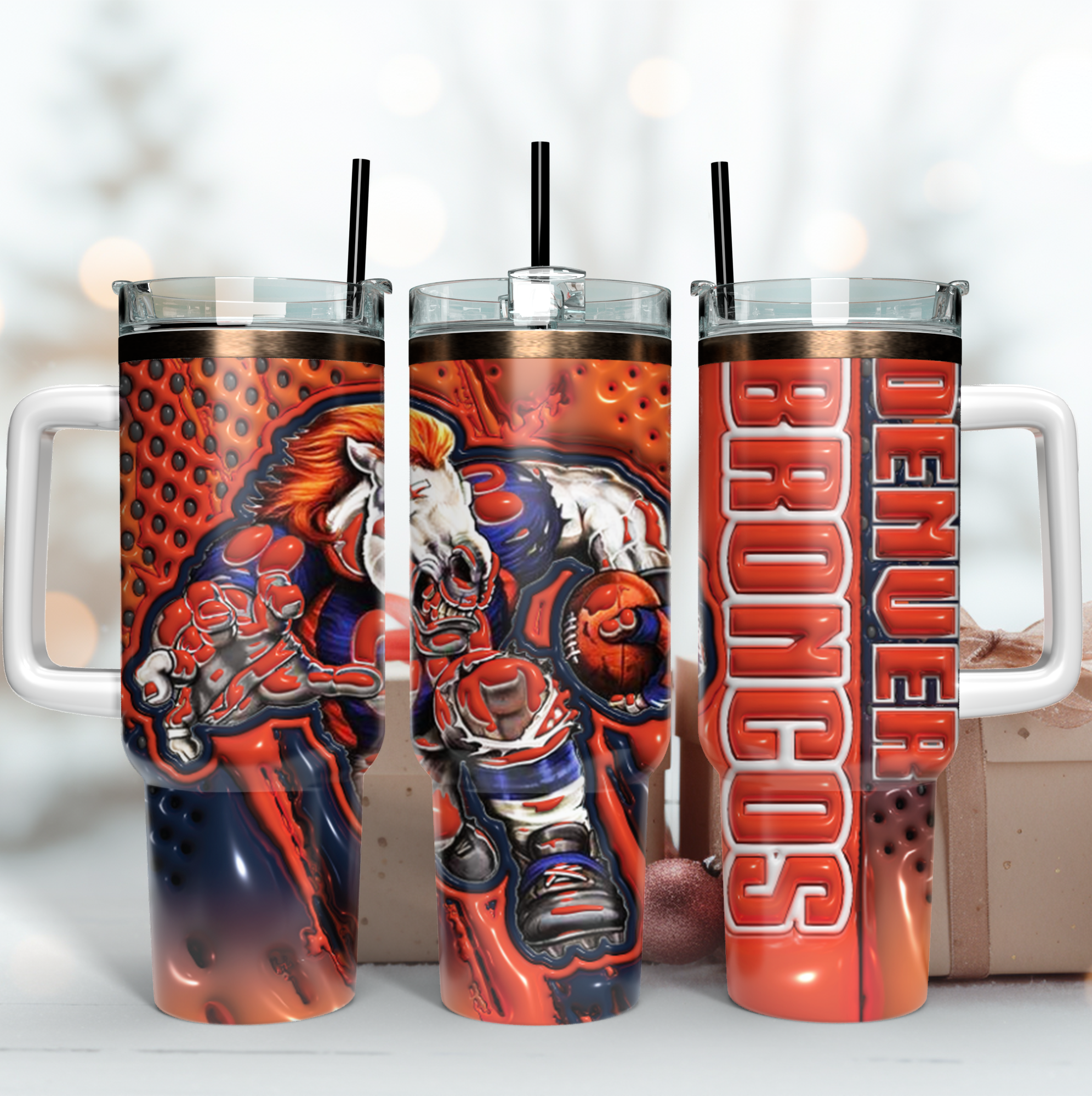 Denver Broncos NFL Mascot Custom Stanley Quencher 40oz Stainless Steel Tumbler With Handle