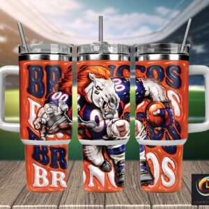 Denver Broncos NFL Mascot Custom Stanley Quencher 40oz Stainless Steel Tumbler With Handle