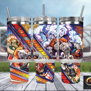 Denver Broncos NFL Mascot Custom Stanley Quencher 40oz Stainless Steel Tumbler With Handle