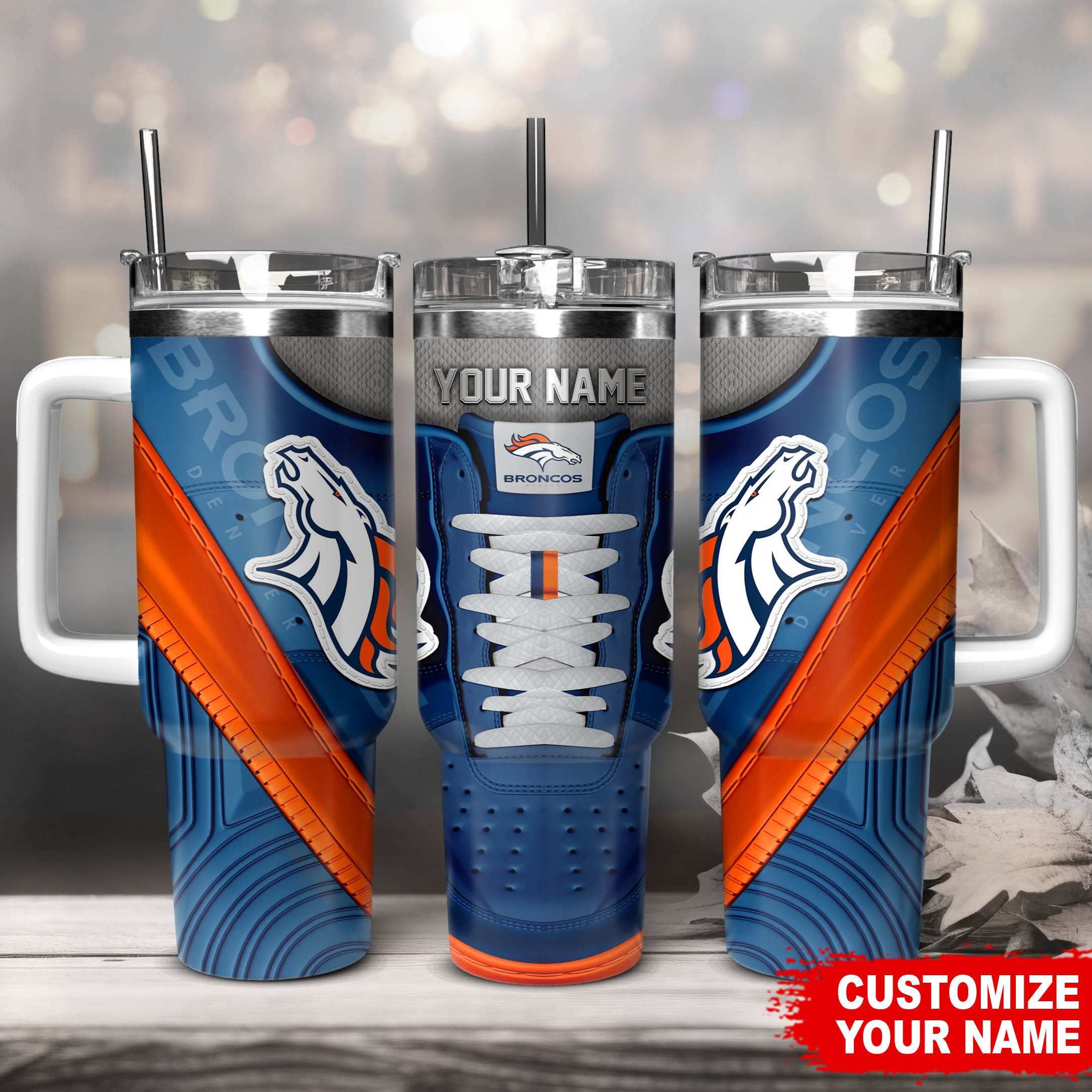 Denver Broncos NFL Sneaker Custom Stanley Quencher 40oz Stainless Steel Tumbler With Handle