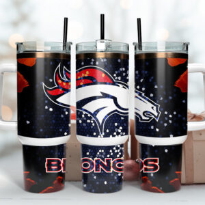 Denver Broncos NFL Stained Glass Effect Custom Stanley Quencher 40oz Stainless Steel Tumbler With Handle