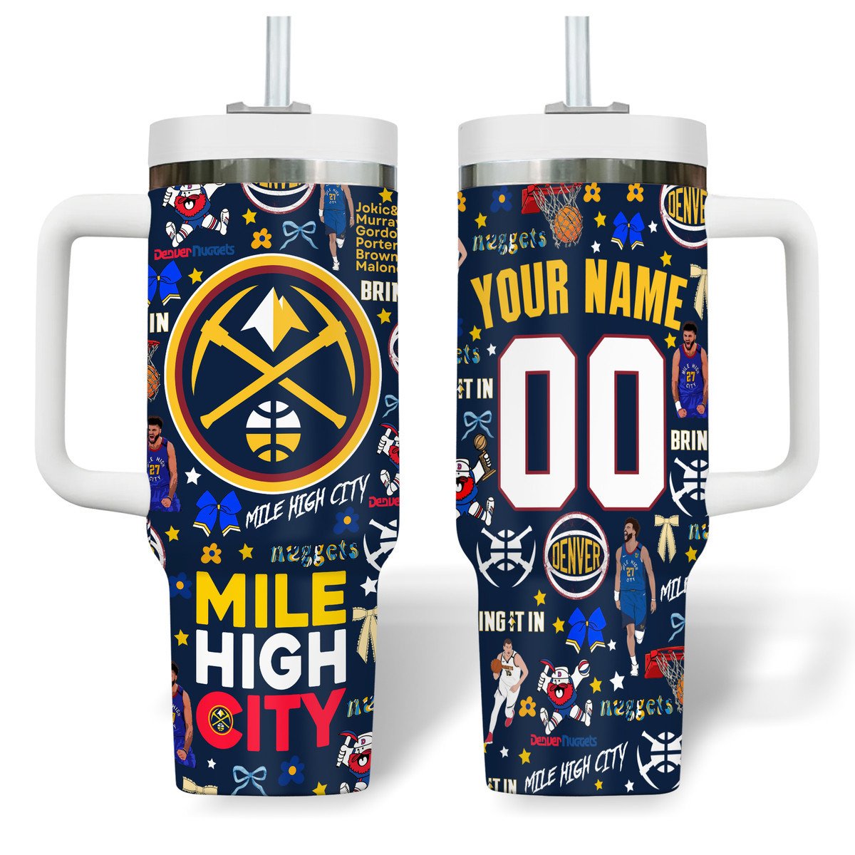 Denver Nuggets NBA Custom Stanley Quencher 40oz Stainless Steel Tumbler With Handle