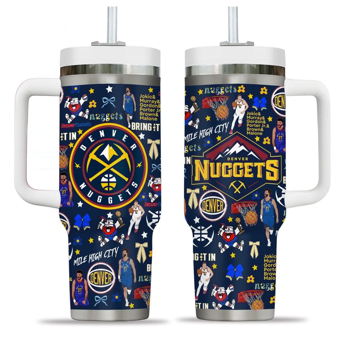 Denver Nuggets NBA Custom Stanley Quencher 40oz Stainless Steel Tumbler With Handle