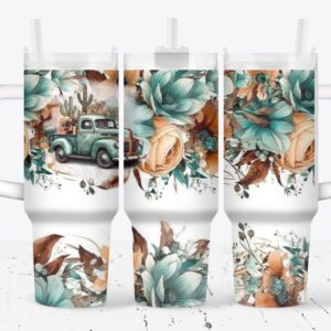 Desert Roads and Flowers Custom Stanley Quencher 40oz Stainless Steel Tumbler With Handle