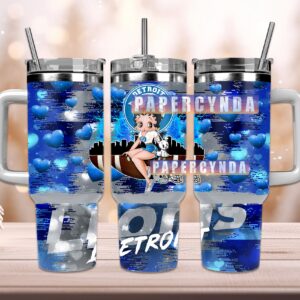 Detroit Lions Custom Stanley Quencher 40oz Stainless Steel Tumbler With Handle