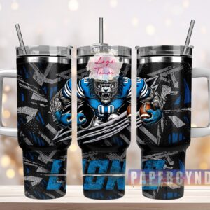 Detroit Lions Custom Stanley Quencher 40oz Stainless Steel Tumbler With Handle