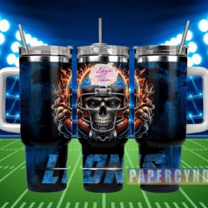 Detroit Lions Custom Stanley Quencher 40oz Stainless Steel Tumbler With Handle