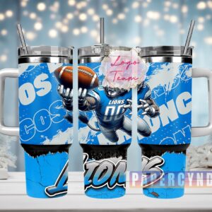 Detroit Lions Custom Stanley Quencher 40oz Stainless Steel Tumbler With Handle