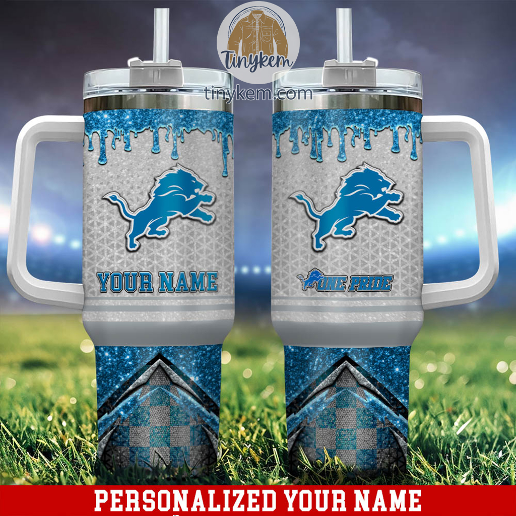 Detroit Lions Glitter NFL Custom Stanley Quencher 40oz Stainless Steel Tumbler With Handle