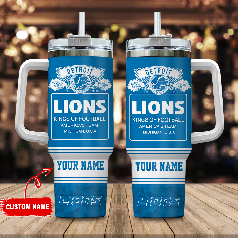 Detroit Lions NFL Bud Light Custom Stanley Quencher 40oz Stainless Steel Tumbler With Handle