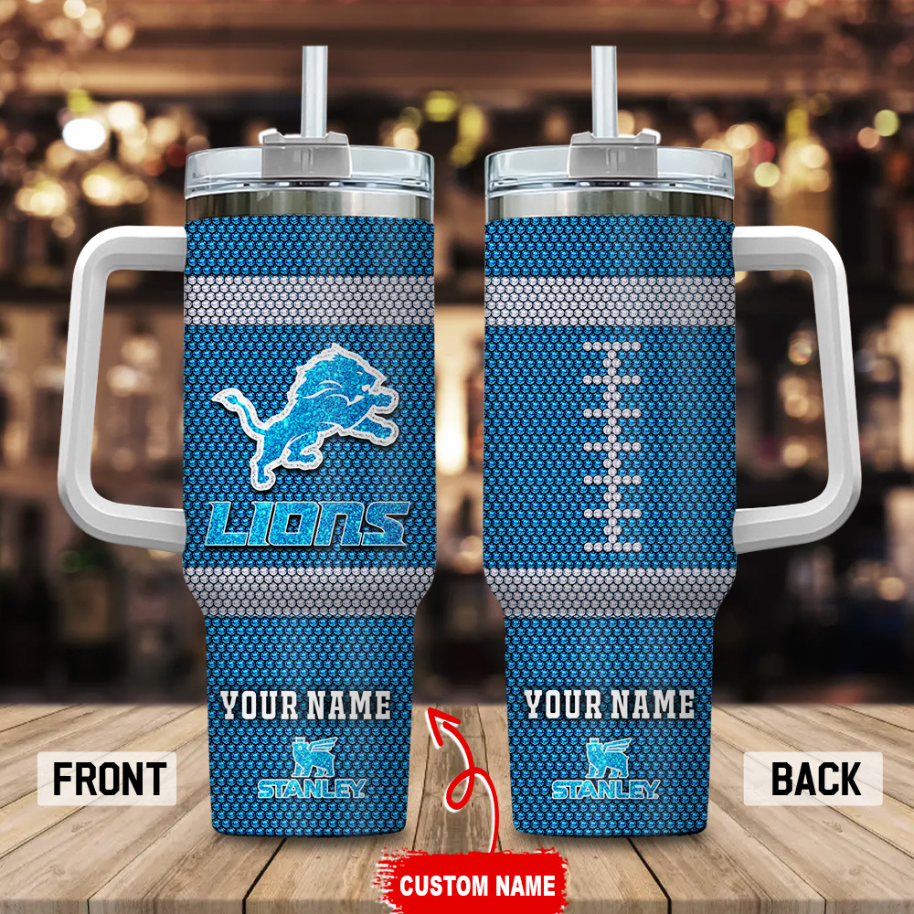 Detroit Lions NFL Crystal Custom Stanley Quencher 40oz Stainless Steel Tumbler With Handle